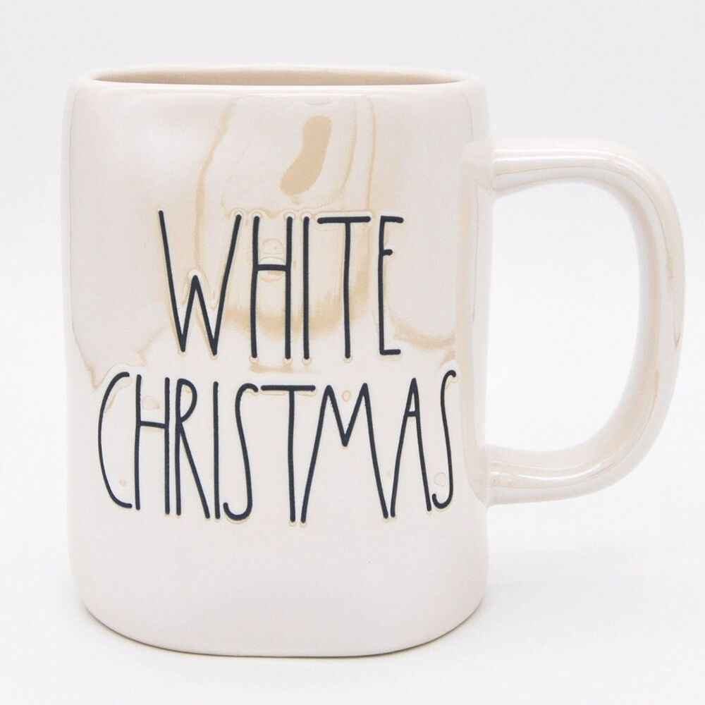 Rae Dunn White Christmas Mug, 16oz Iridescent Ceramic Coffee Cup, Holiday Gift